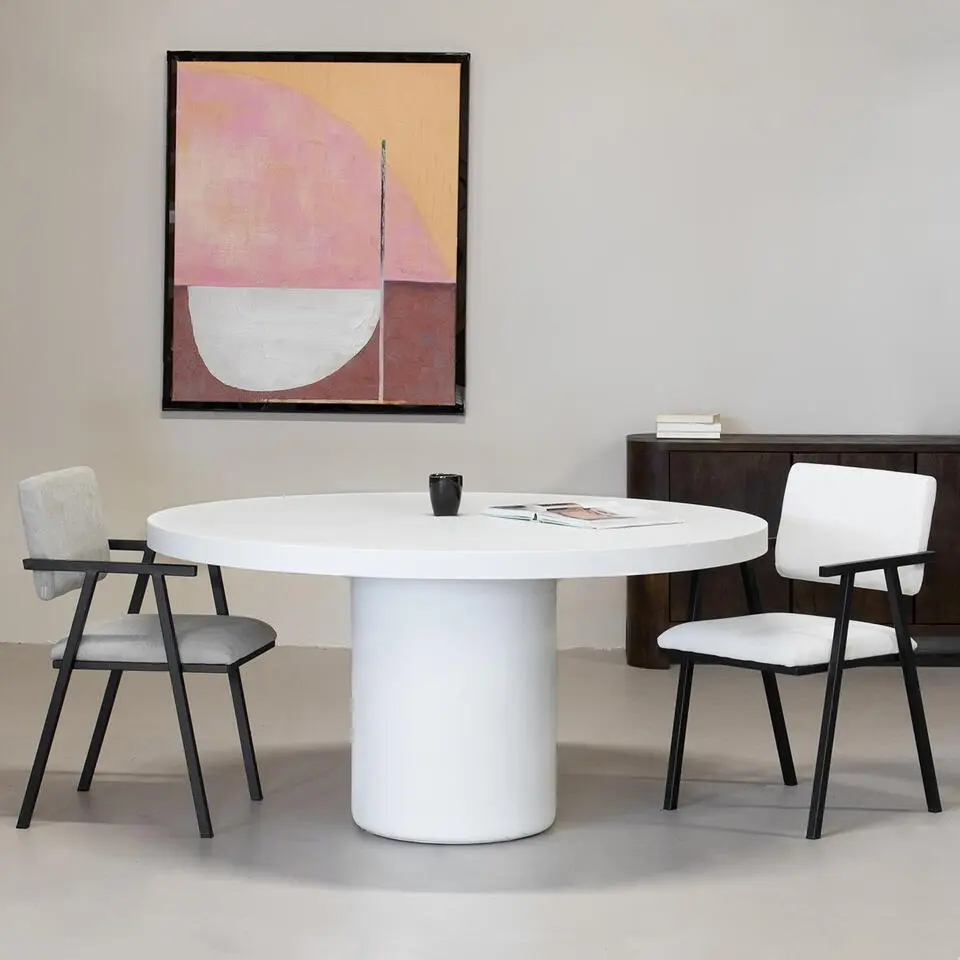 Eettafel Rond 120cm - Wit Eco Composiet - Betonlook - Eden