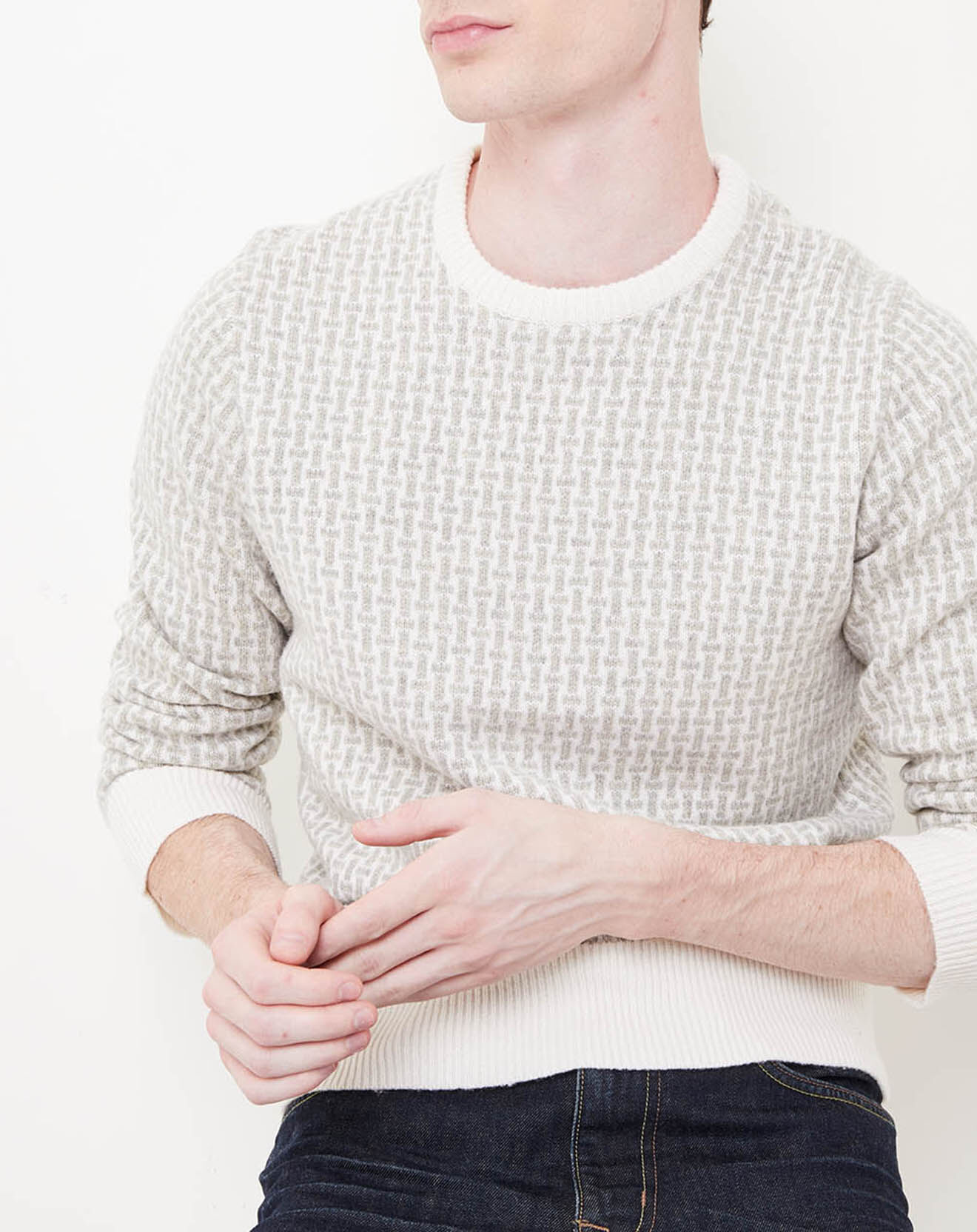 Hartford Pull en Laine mélangée Jacquard à motifs beige/gris