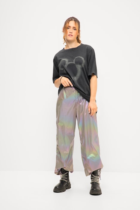 Fliegerhose, wide Legs, Holografic-Look, Elastikbund, 2 Taschen