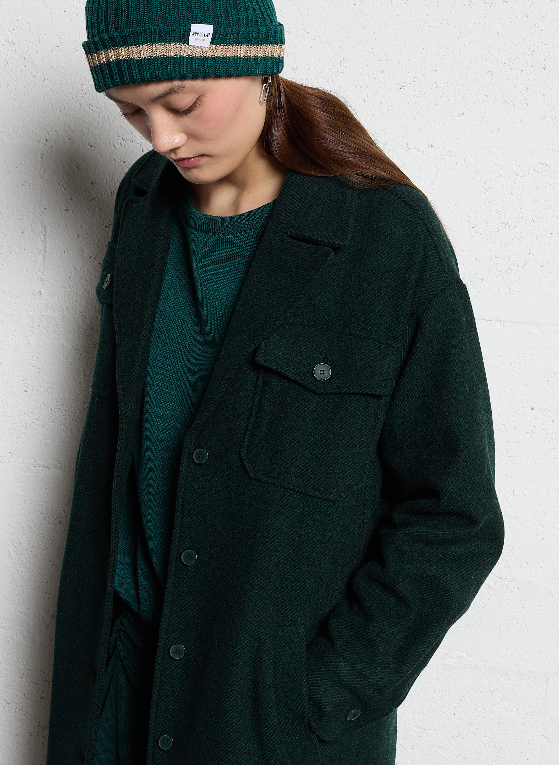 Manteau col tailleur en laine mélangée | Vert