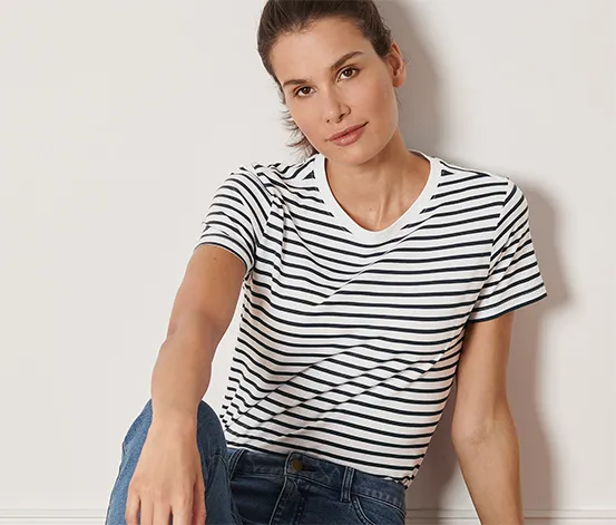 Gestreiftes T-Shirt, anthrazit-weiß