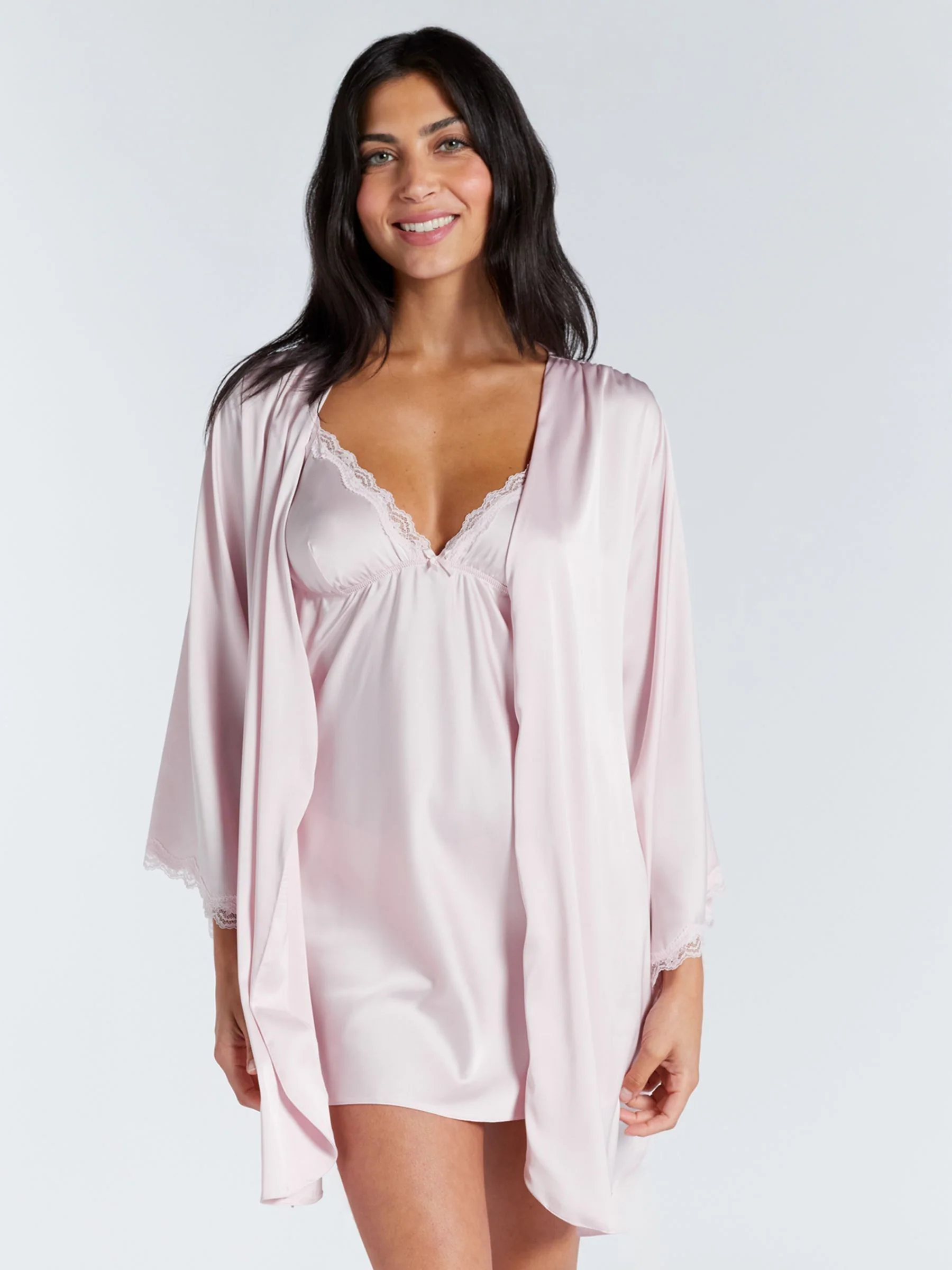 Roze - Boux Avenue Kaya Lace Trim Satin Robe