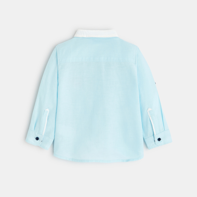 Chemise unie coton et lin bleue bébé garçon