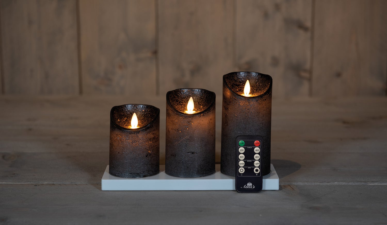 Anna's Collection LED stompkaars oplaadbaar antraciet met afstandsbediening D 11 H 19,5 cm 3 stuks