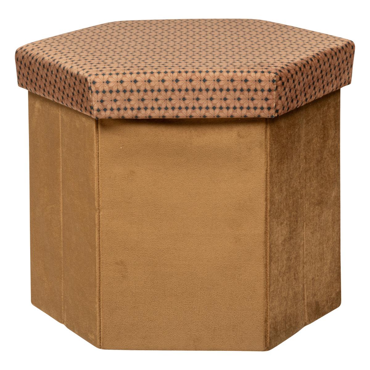 POUF PLIANT VELOURS HEXAGONAL JILING CARAMEL D.40X38CM