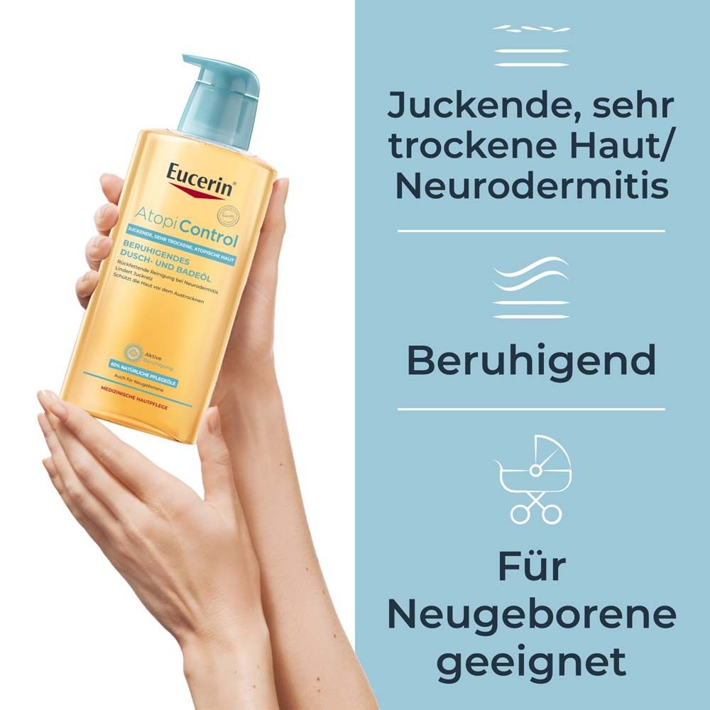 Eucerin® AtopiControl Dusch-und Badeöl – reinigt und beruhigt atopische Haut & zur Linderung von Juckreiz bei Neurodermitis - Jetzt 3€ sparen mit Code 