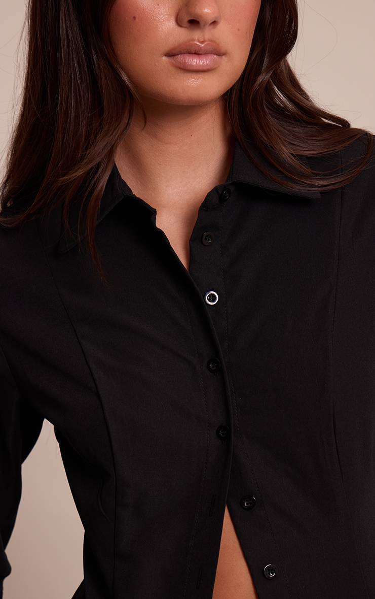 Noir Chemise Ajustée À Détails De Coutures