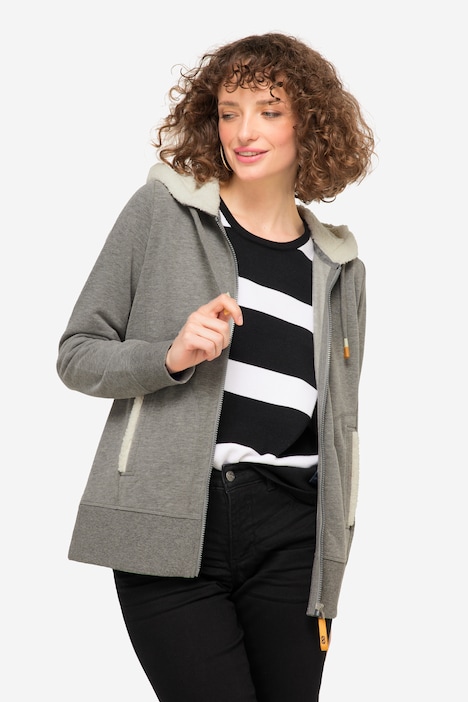 Hoodie-Jacke, Sweat, Kapuze innen aus Teddy, Langarm, aus recyceltem Polyester