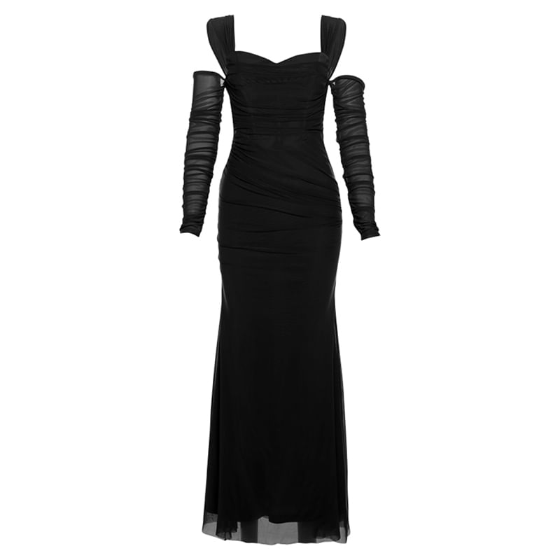 Bababy - Lange mouw off-shoulder maxi-jurk met effen kleur