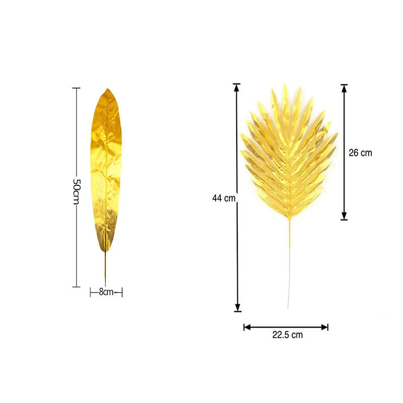 (24er Set) Deko Kunstblätter 7 verschiedene Blätter Arten für Kranz / Girlande / Blumenstrauss - Gold