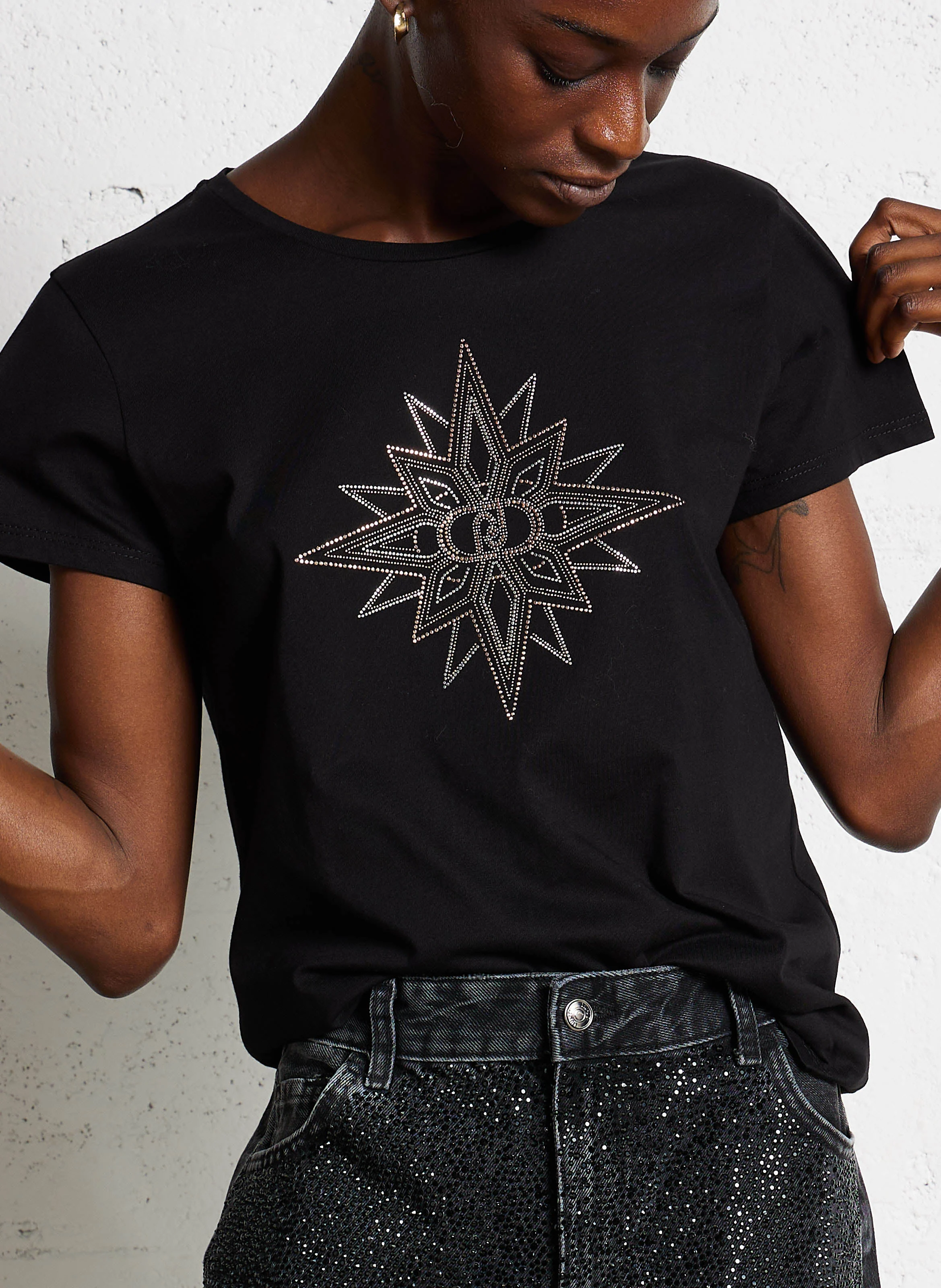 Tee-shirt col rond en coton | Noir
