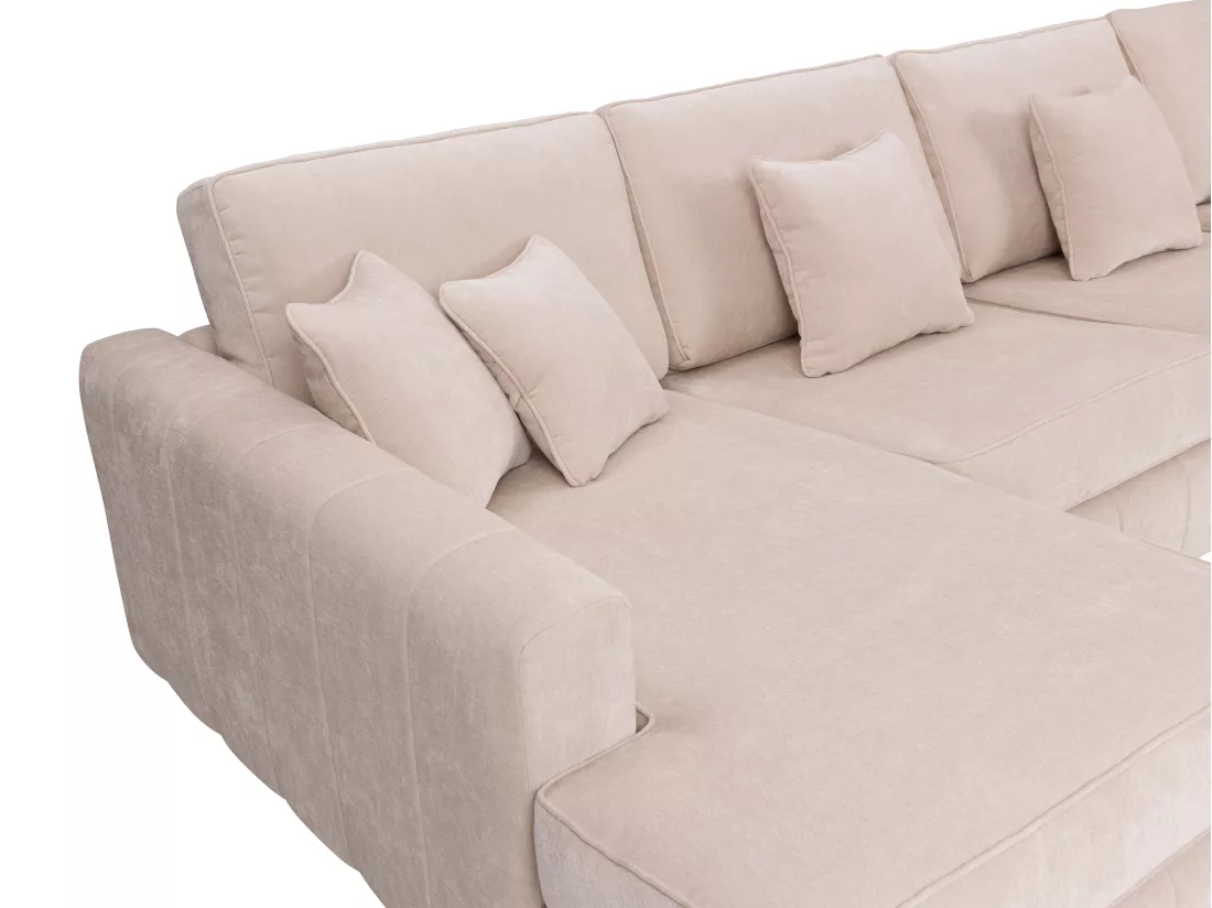 Grand canapé d'angle droit panoramique en tissu beige BERGOTA
