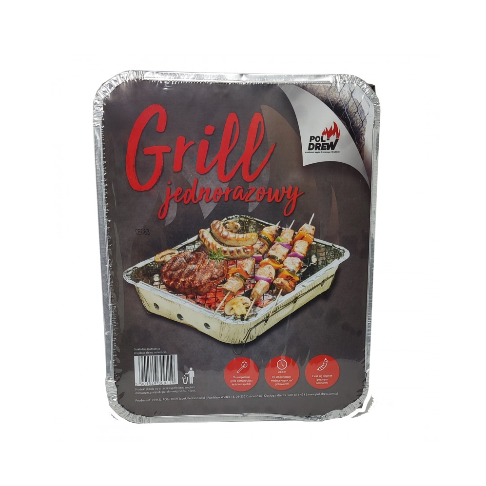 (30x24x5cm) Einweg Grill Portabler Outdoor BBQ Kohlegrill inkl. Grillkohle - Silber
