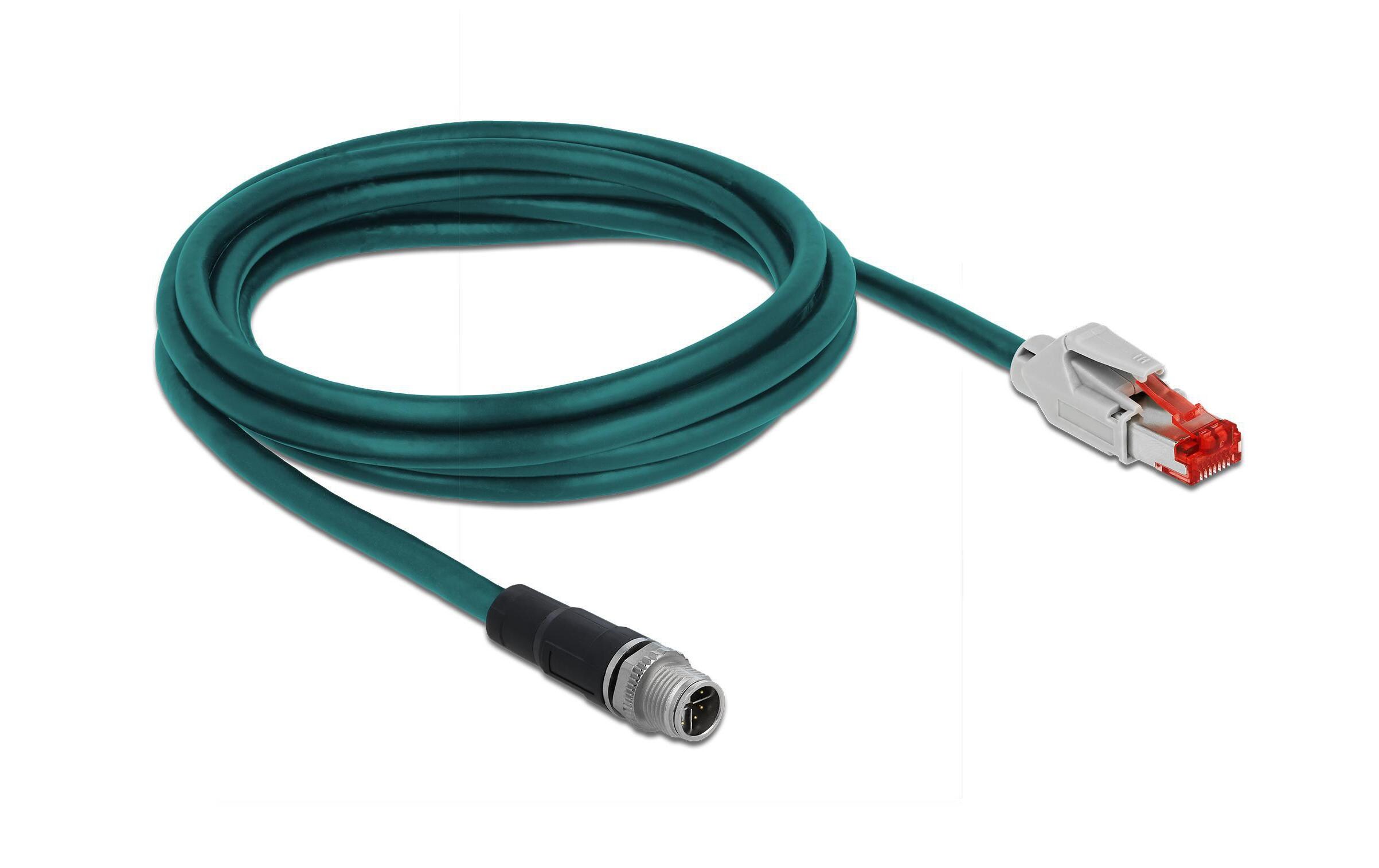 Patchkabel RJ-45 - M12, Cat 5e, SF/UTP, 2 m, BlauDelock Netzwerkkabel M12 8 Pin X-kodiert zu RJ45 Hirose Stecker TPU 1 m