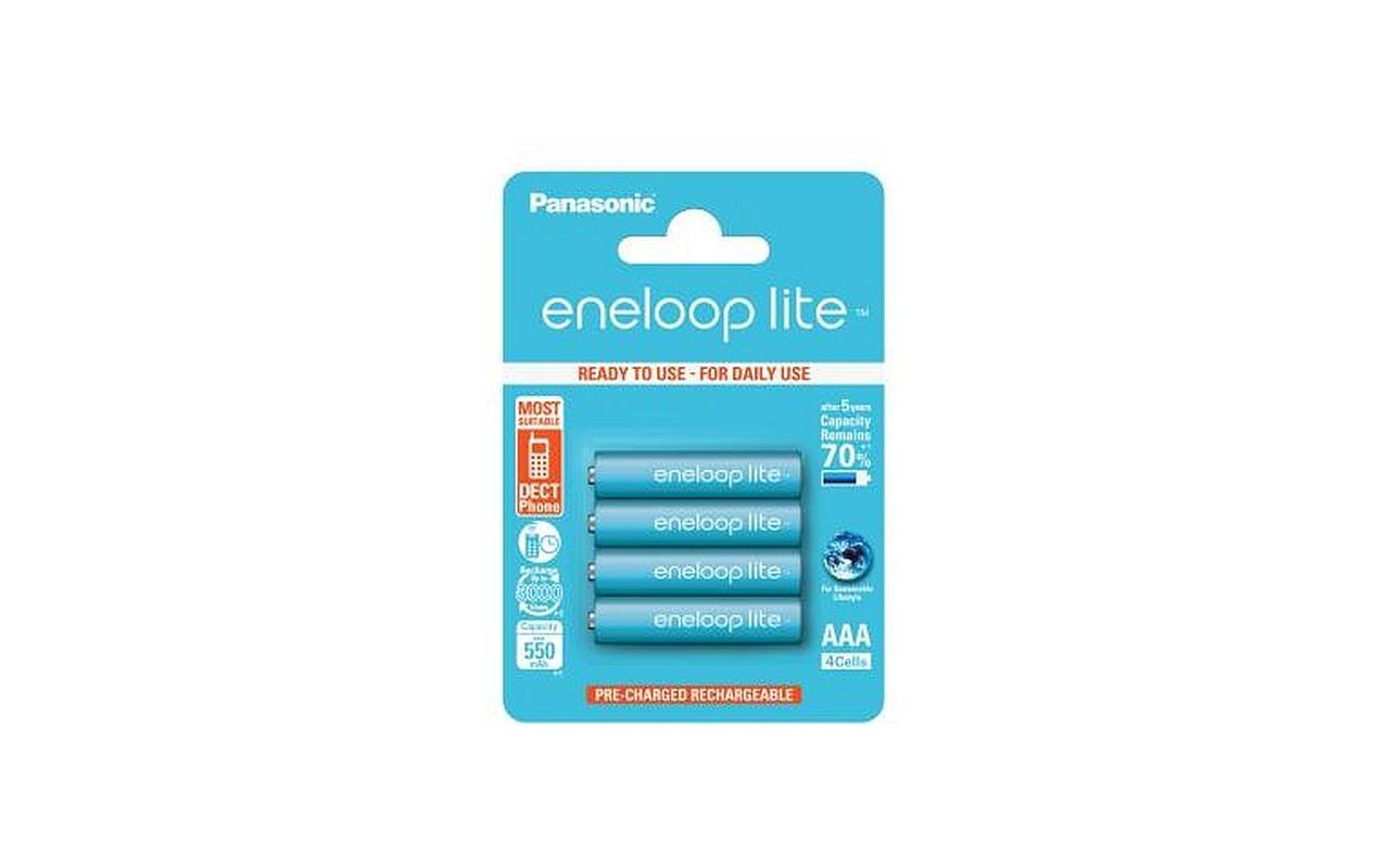 Akku Eneloop Lite BK-4LCCE/4BE NiMH AAA 550 mAh, 4 StückWiederaufladbare AAA-Batterien, sofort einsetzbar