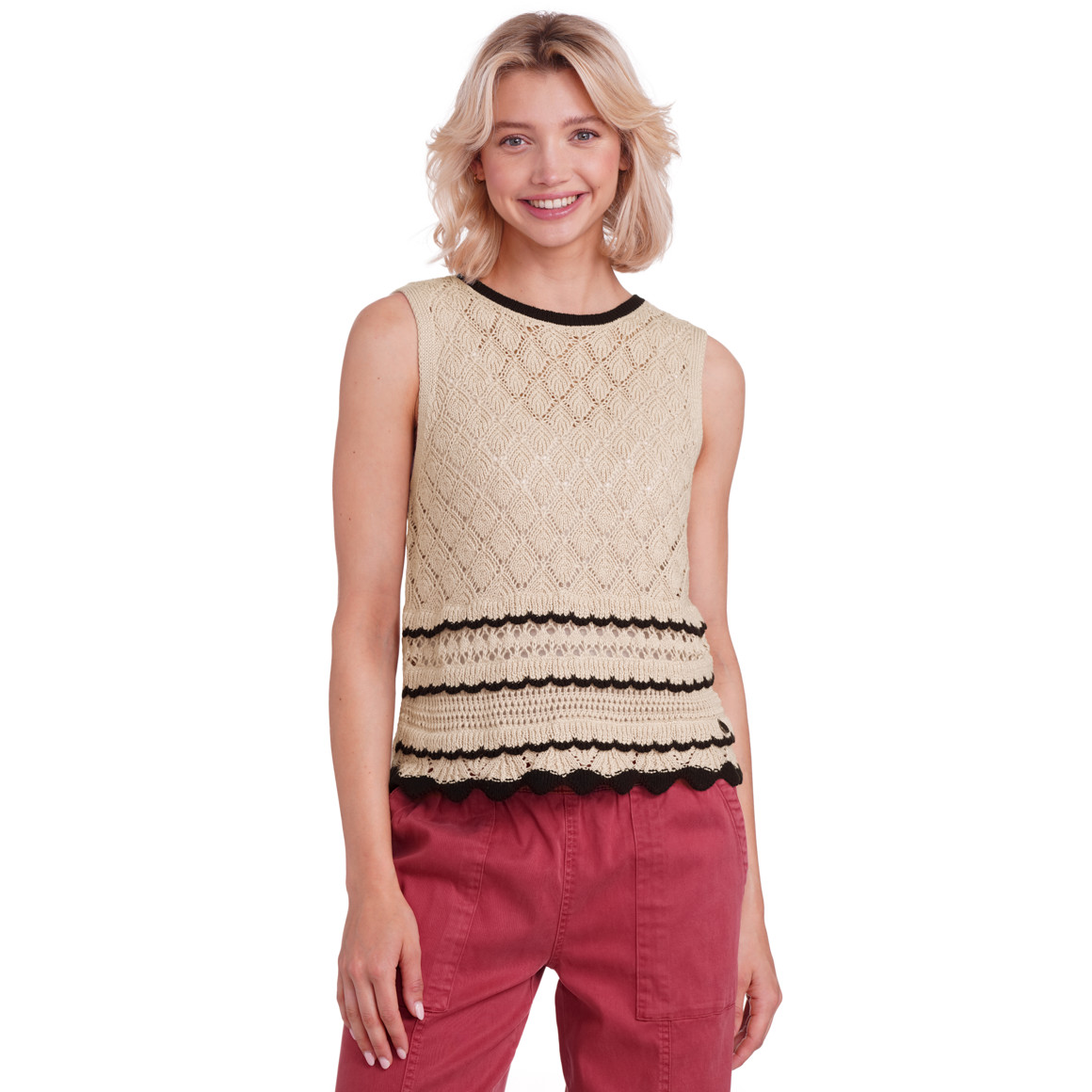 Gina Collection Damen Stricktop mit Ajourmuster beige