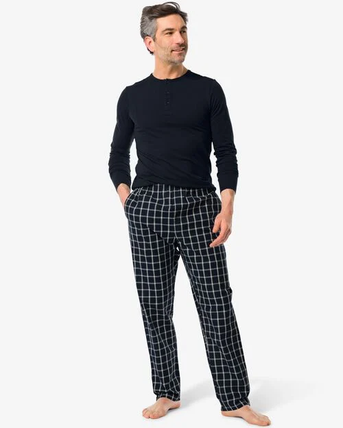 pyjama homme jersey-popeline coton carreaux bleu foncé