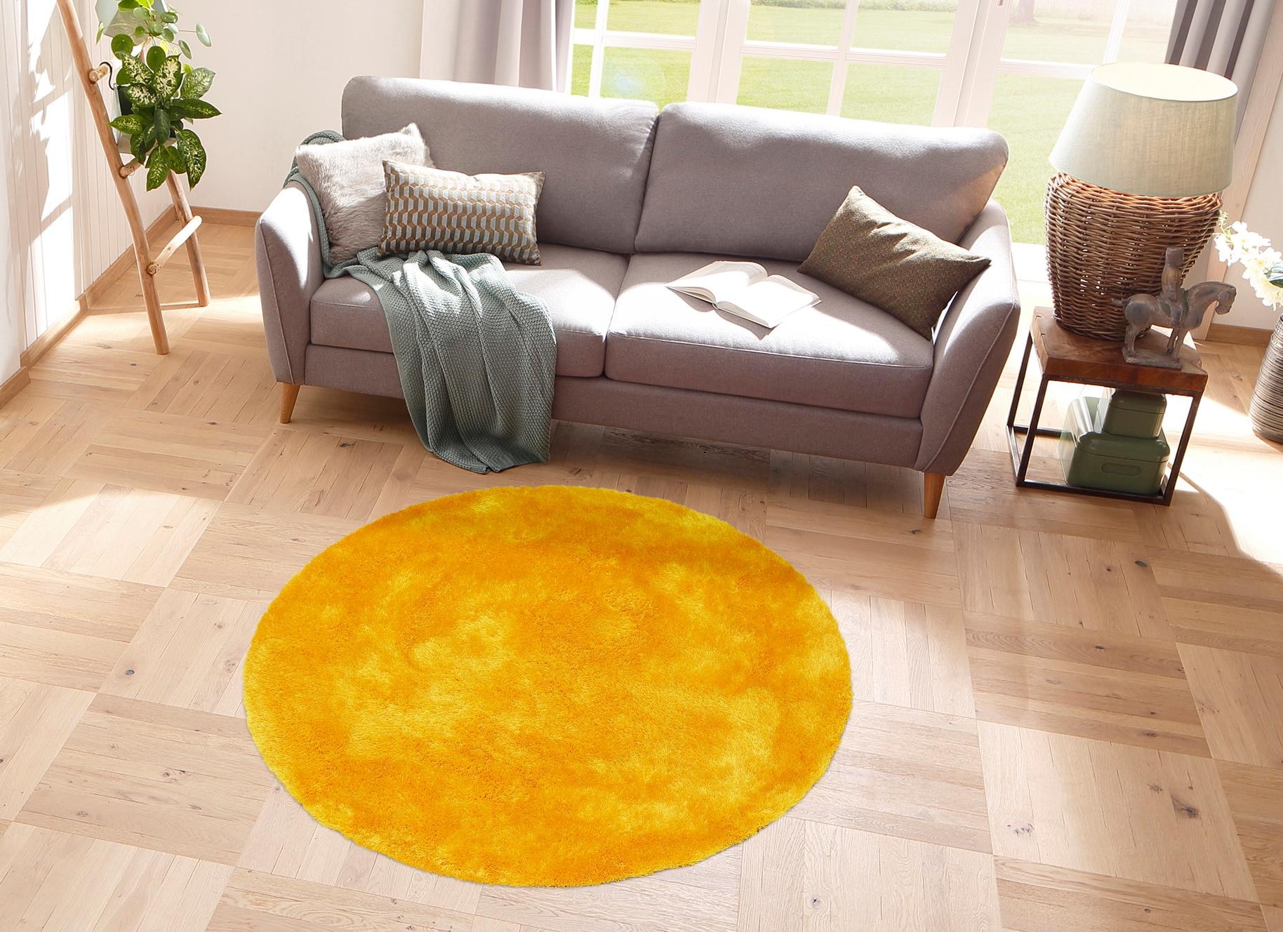 Bruno Banani Hochflor-Teppich »Dana Teppich, Kundenliebling« rund 30 mm Höhe unifarben, Mikrofaser Teppiche, Wohnzimmer, Schlafzimmer, Esszimmer