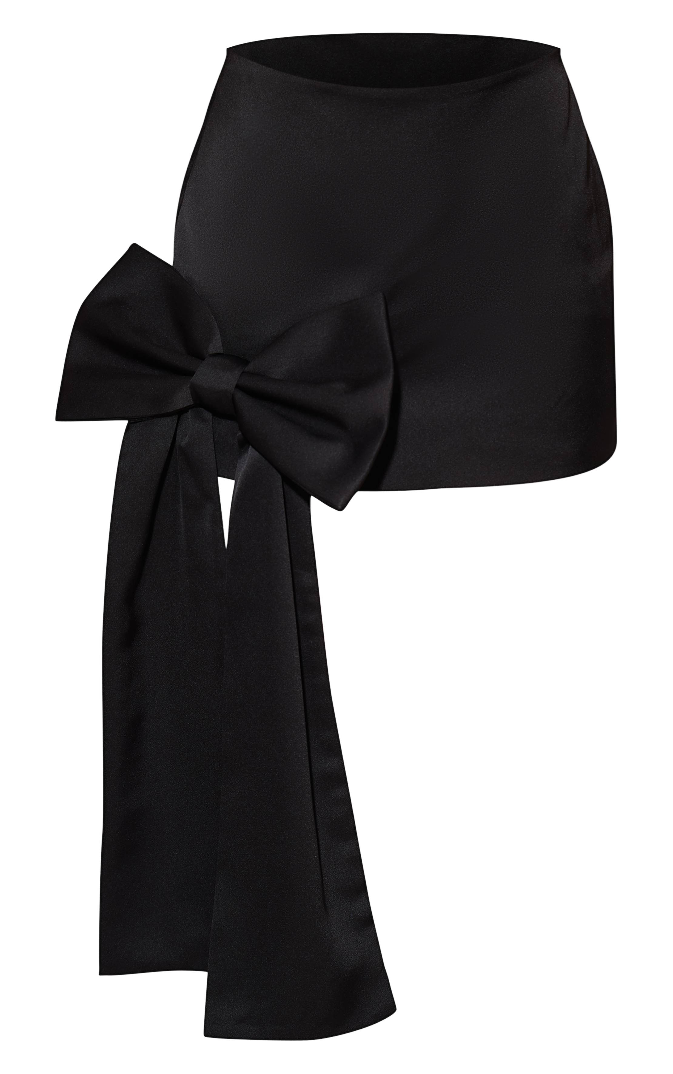 Noir Mini-jupe En Satin Avec Nœud