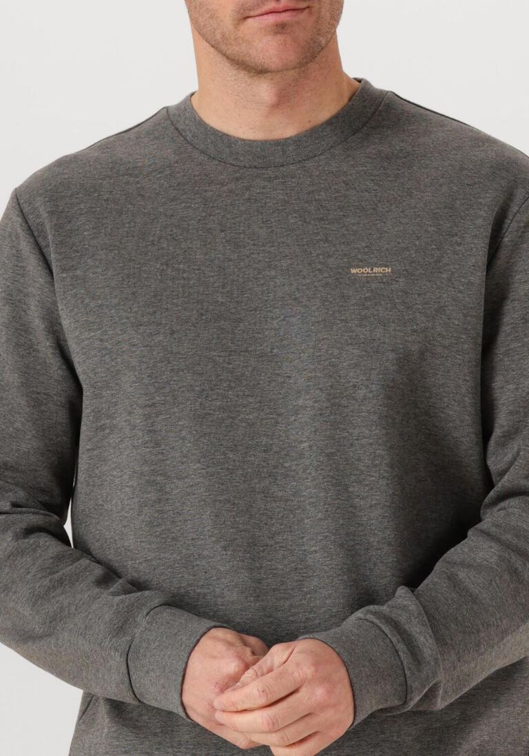 donkergrijze woolrich trui logo interlock crewneck