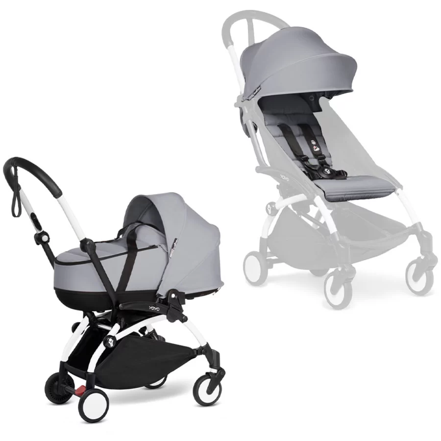 BABYZEN Kinderwagen YOYO2 0+ White mit Liegewanne und Textilset Stone