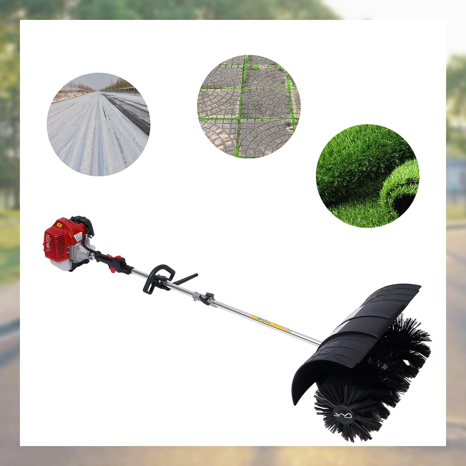 Benzin Motorbesen Kehrmaschine Schneeschieber SchneeräUmer SchneefräSe MotorbüRste Benzinbetriebene Sweeper Handkehrmaschine Kehrbesen Mit Fahrgestell Air Cooled Motor EPA Engine Power Werkzeug