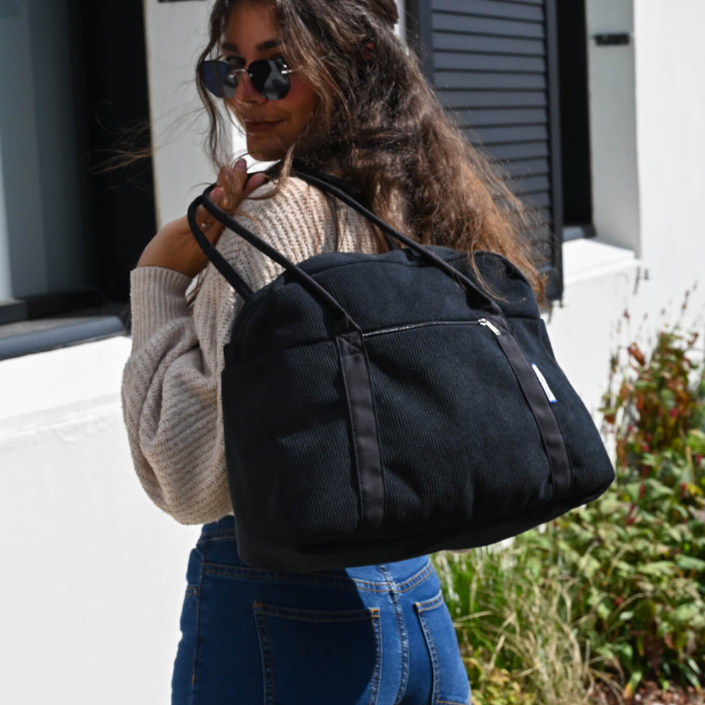 Sac Bowling Velours Côtelé Noir