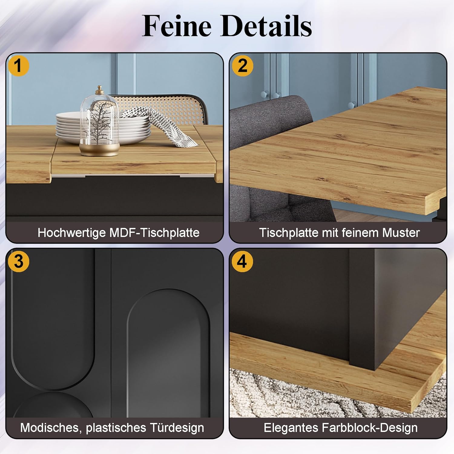 Esstisch Ausziehbar Küchentisch mit Regale und 2 Türen für 4-6 Personen, Esszimmertische mit Stauraum, Esszimmertisch Ausziehbar Esszimmermöbel Küchenmöbel, Holzfarbe+Schwarz, 110-140x80x76 cm TC6280200