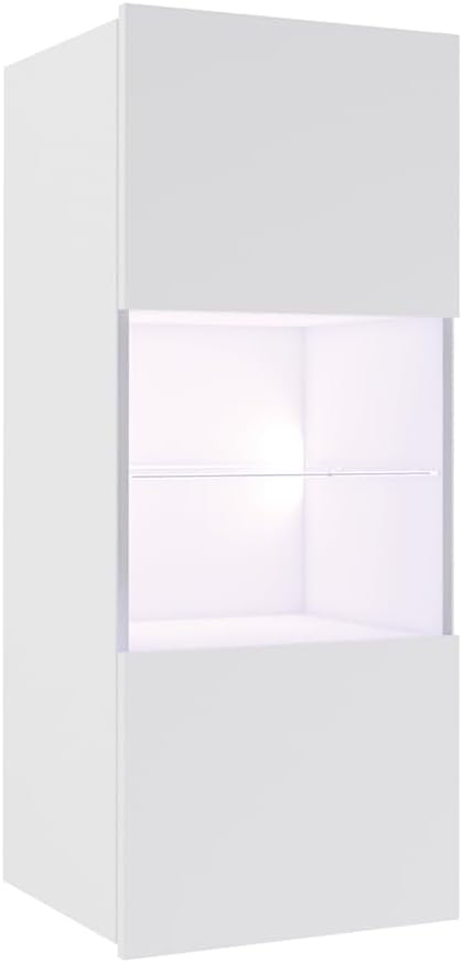 Lomadox Wohnwand Anbauwand weiß Hochglanz 6-teilig Modern, mit 2 TV-Lowboards, 2 Hängevitrinen mit Beleuchtung, 2 Hängeschränke