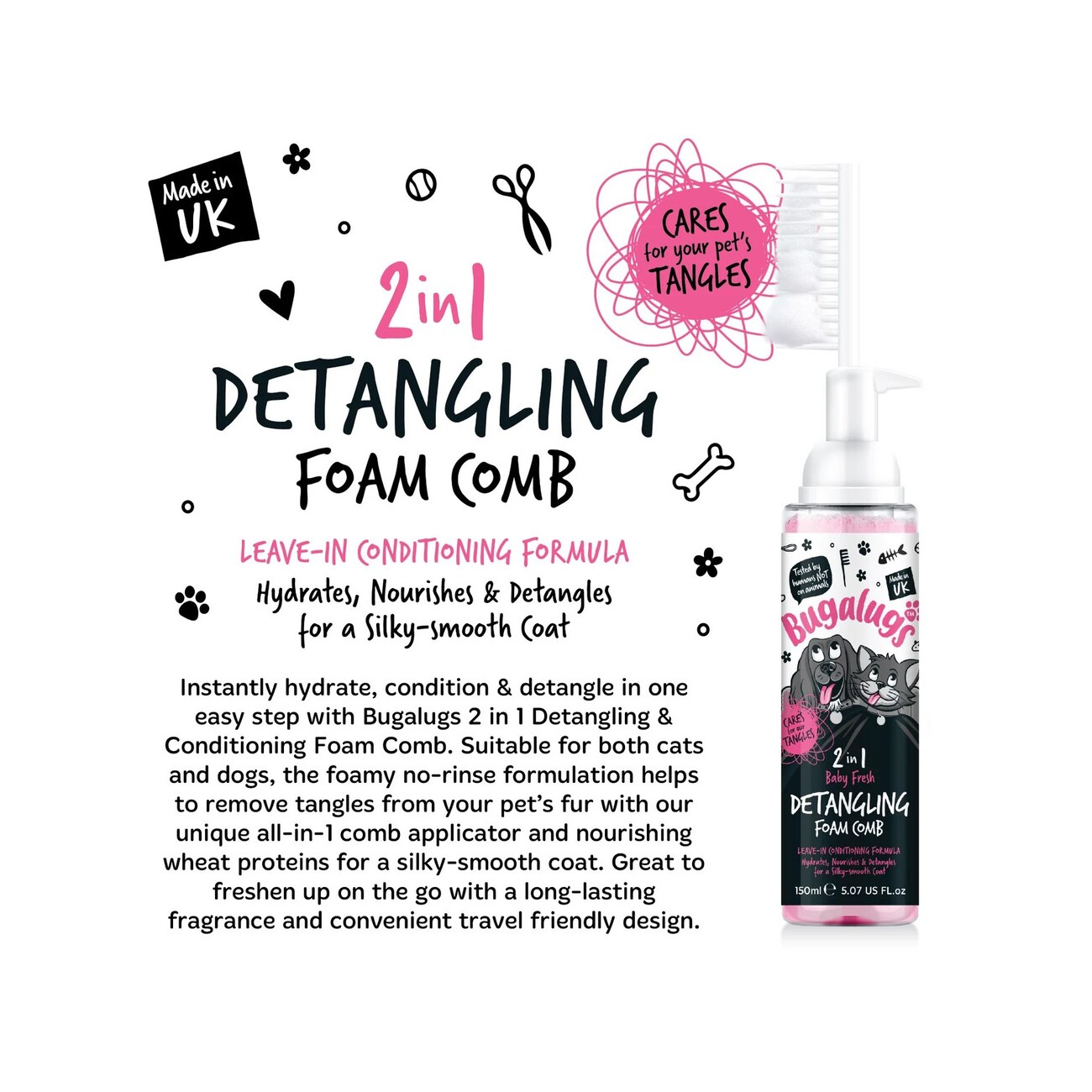 Bugalugs Fellentwirrungsschaum mit Kamm Baby Fresh 150 ml