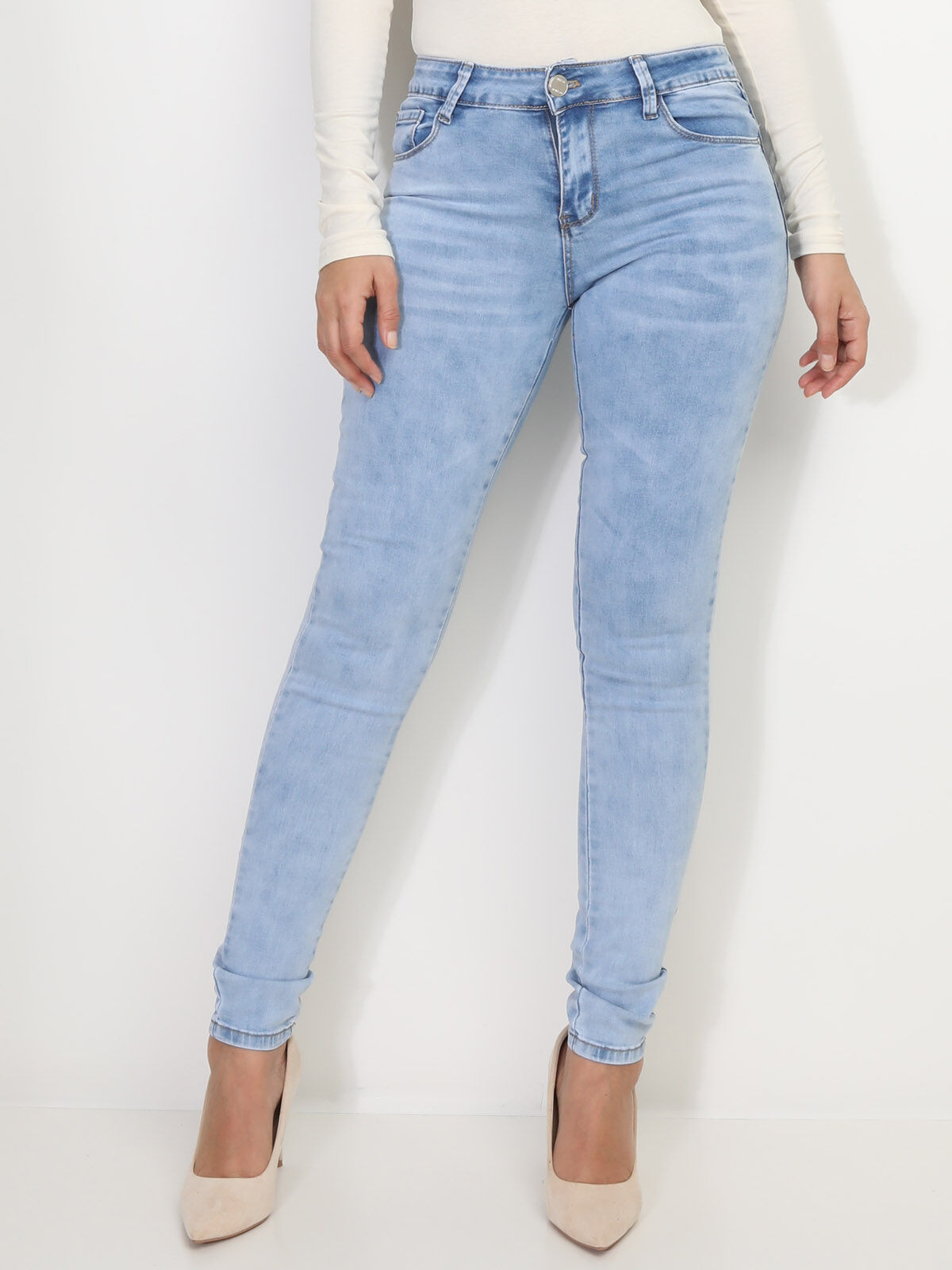 Jeans slim push-up- Bleu clair
