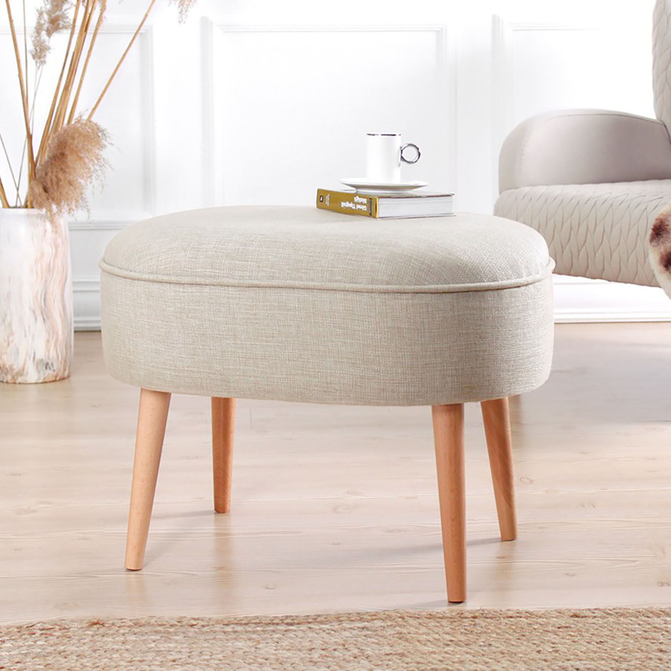 Homitis Chaise pouf Timoon en lin crème - 47x63x44 cm