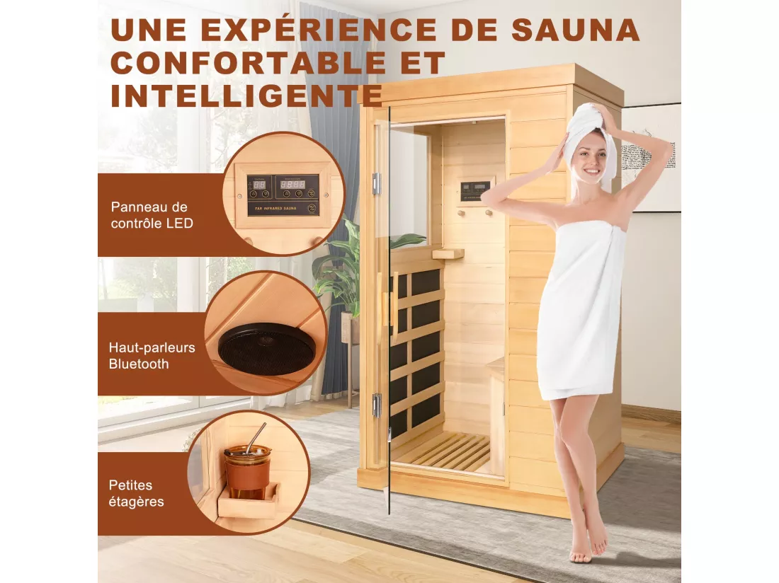 Sauna Infrarouge Portable 1-2 Personnes – Hemlock Canadien avec Bluetooth et Technologie Far Infrared