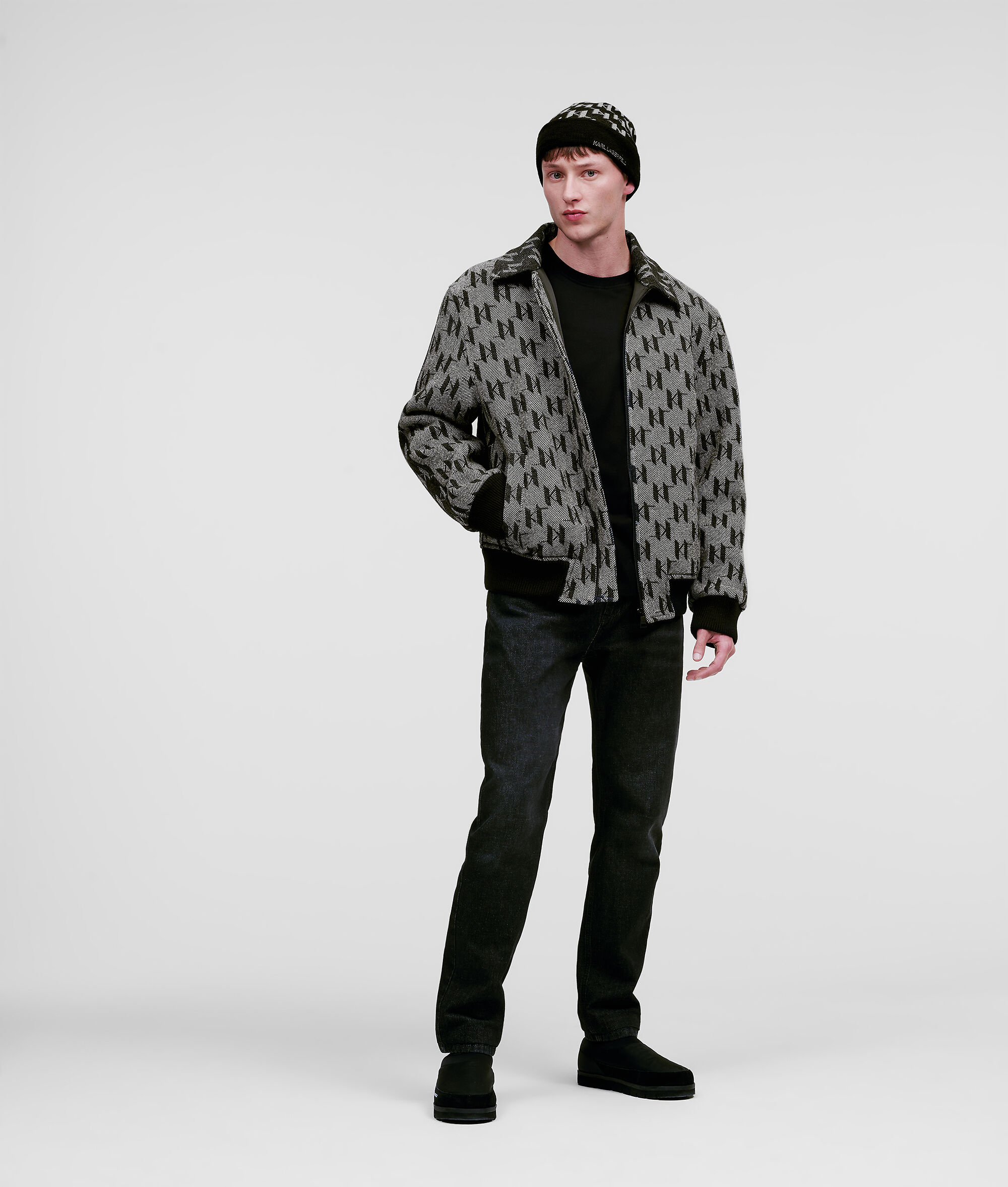 VESTE BOMBER EN LAINE MONOGRAMMÉE KARL