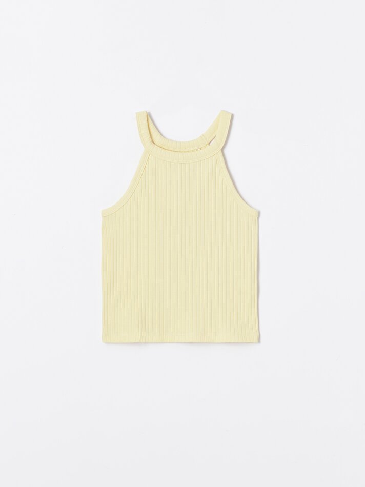 Top halter canelado - Amarelo claro