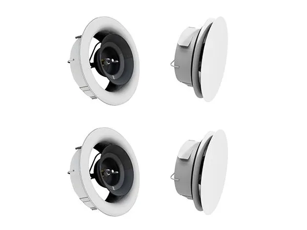 LINDAB AIRY ventilpakke 11 til huse på 50-100 m² el. 126 m³/h med rund frontplade og ventilhus. Kan fx kombineres med kanalpakke 1 og 2.