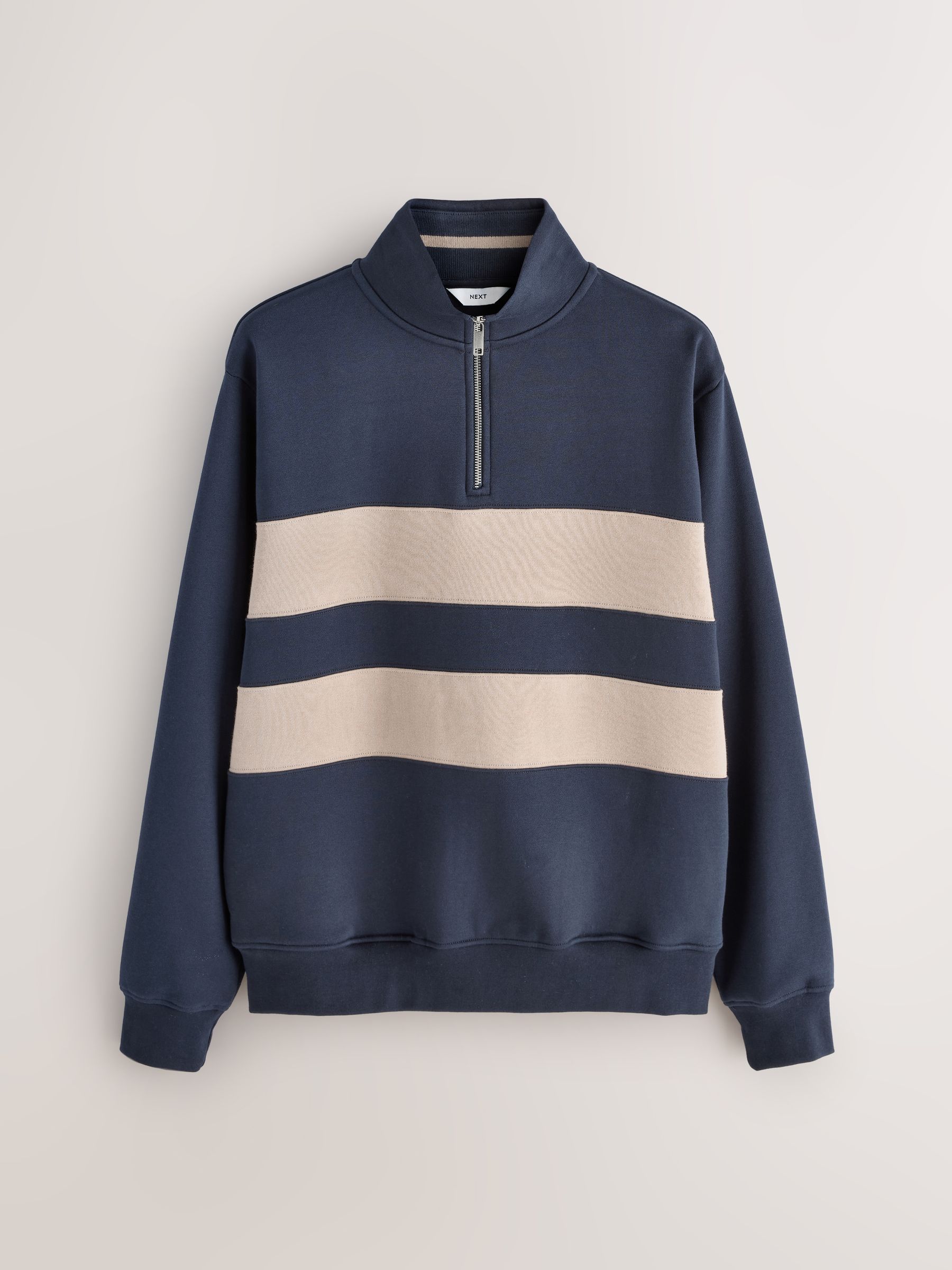 Marineblauw/naturel - Kwartrits - Sweatshirt met colourblocking