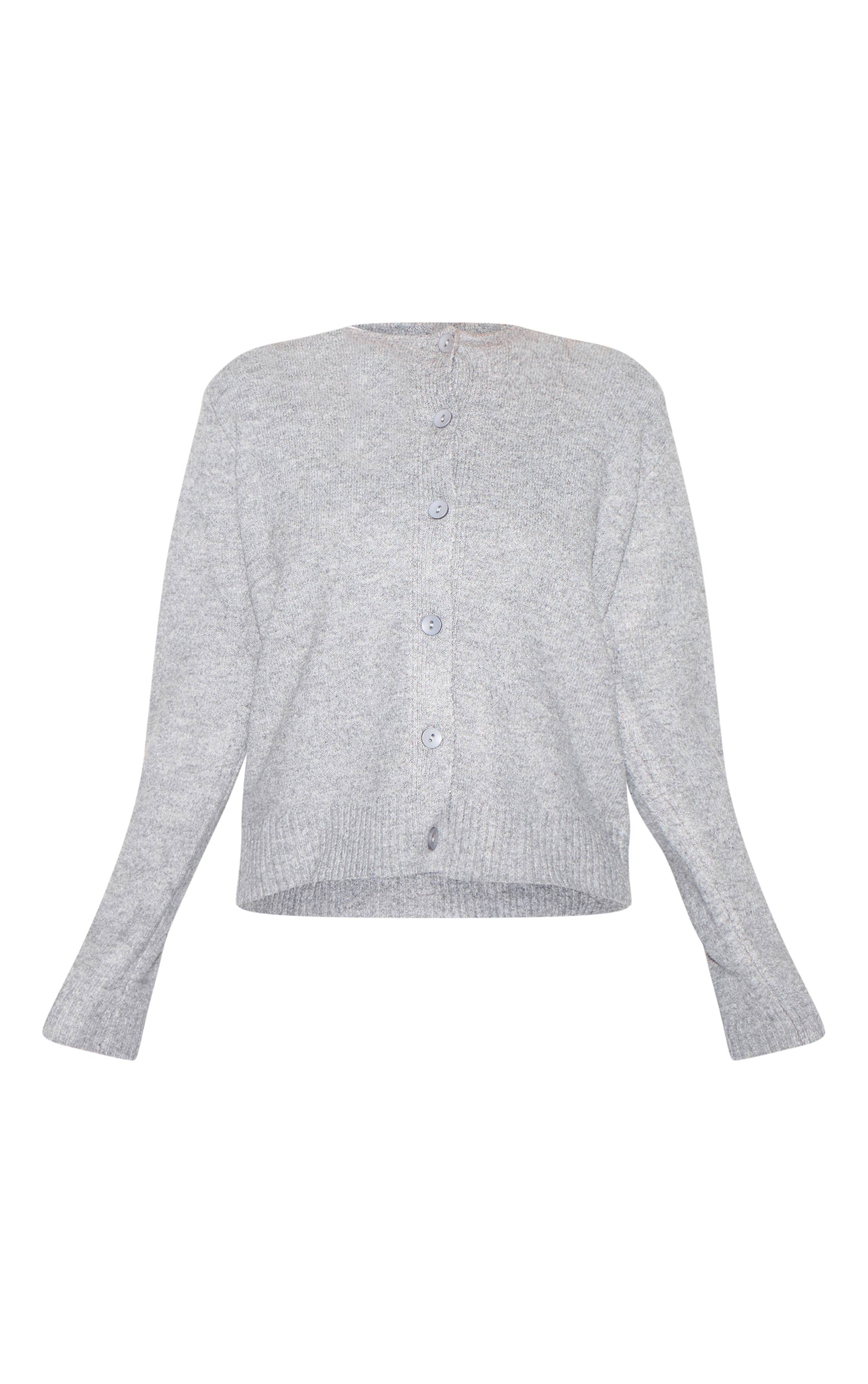 Gris Cendré Cardigan Boutonné Basique En Maille Douce Chiné