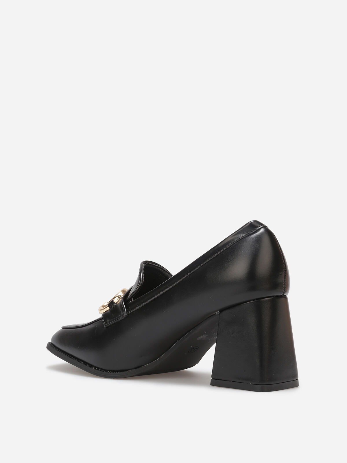 Mocassins à talon avec bout carré et mors doré- Noir