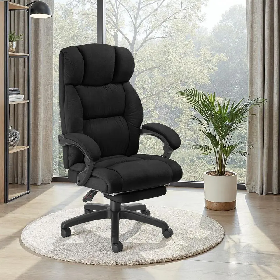 tectake Bureaustoel Jillien met voetsteun en veloursbekleding, Zwart