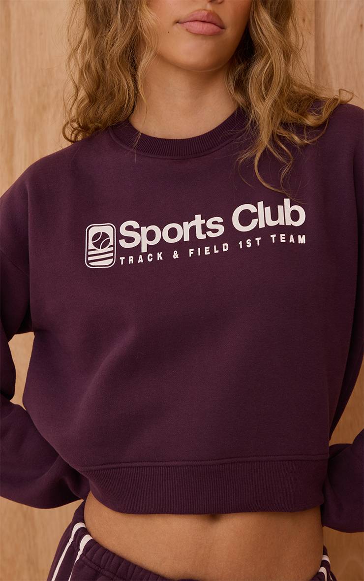 Prune Sweat-shirt Court Imprimé Sports Club