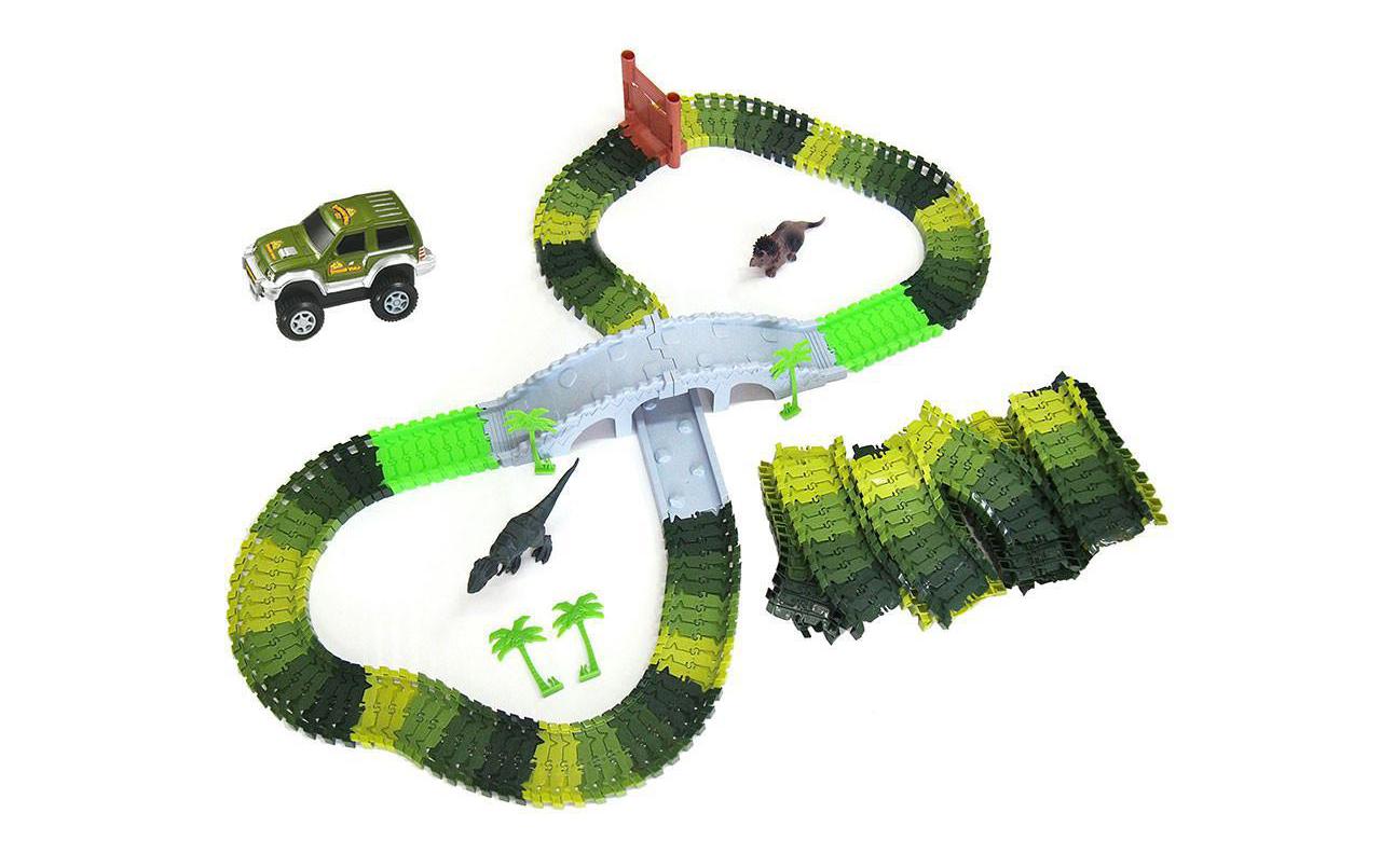 Magic Traxx Bahn Dino-Park Mini Set mit BrückeDino-Park Rennstrecke mit Brücke und Geländewagen