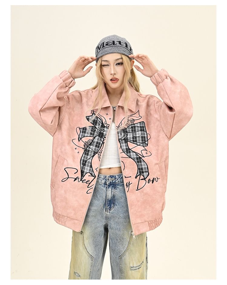 Iduna - Oversized bomberjack met kraag, strik en rits