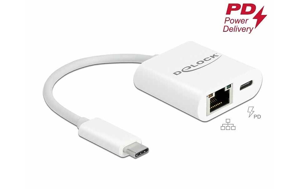 Netzwerk-Adapter 65402 USB-C – RJ45 mit PowerDeliveryUSB Type-C Adapter zu Gigabit LAN 10/100/1000 Mbps mit Power Delivery Anschluss weiss