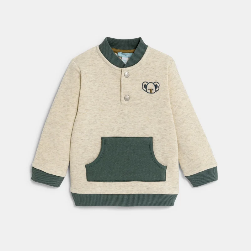Sweat en molleton col teddy vert bébé garçon Blanc