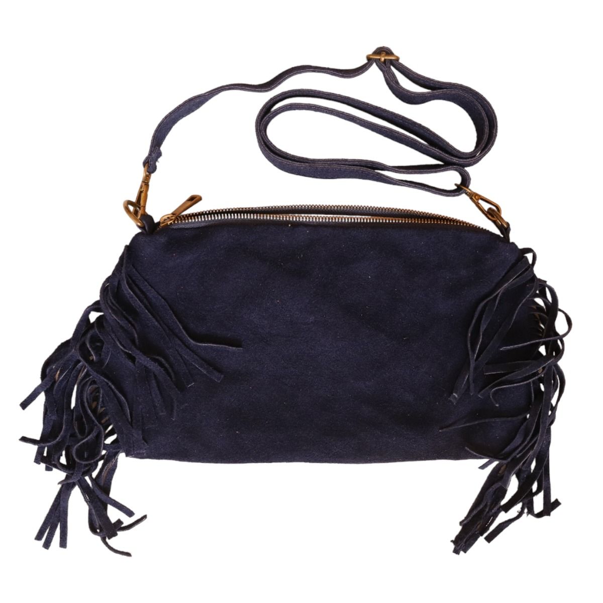 Sac à mains à franges daim bleu nuit Maison Suzanne