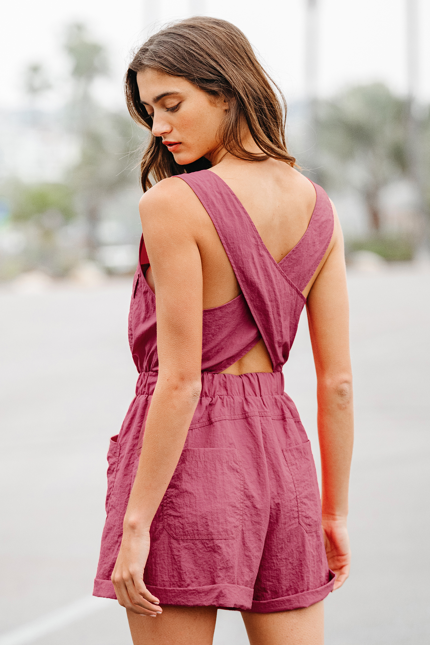 Combishort utilitaire avec zip avant fuchsia
