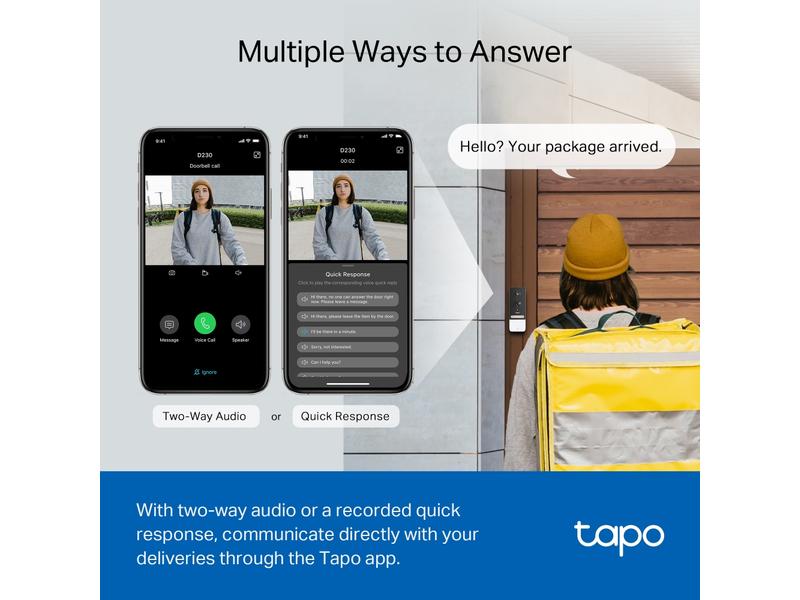 TP-Link Video-Türklingel-Kamera-Kit Tapo D230S1 Immer wissen, wer da ist – Tapo Smarte Batterie -Video-Türklingel