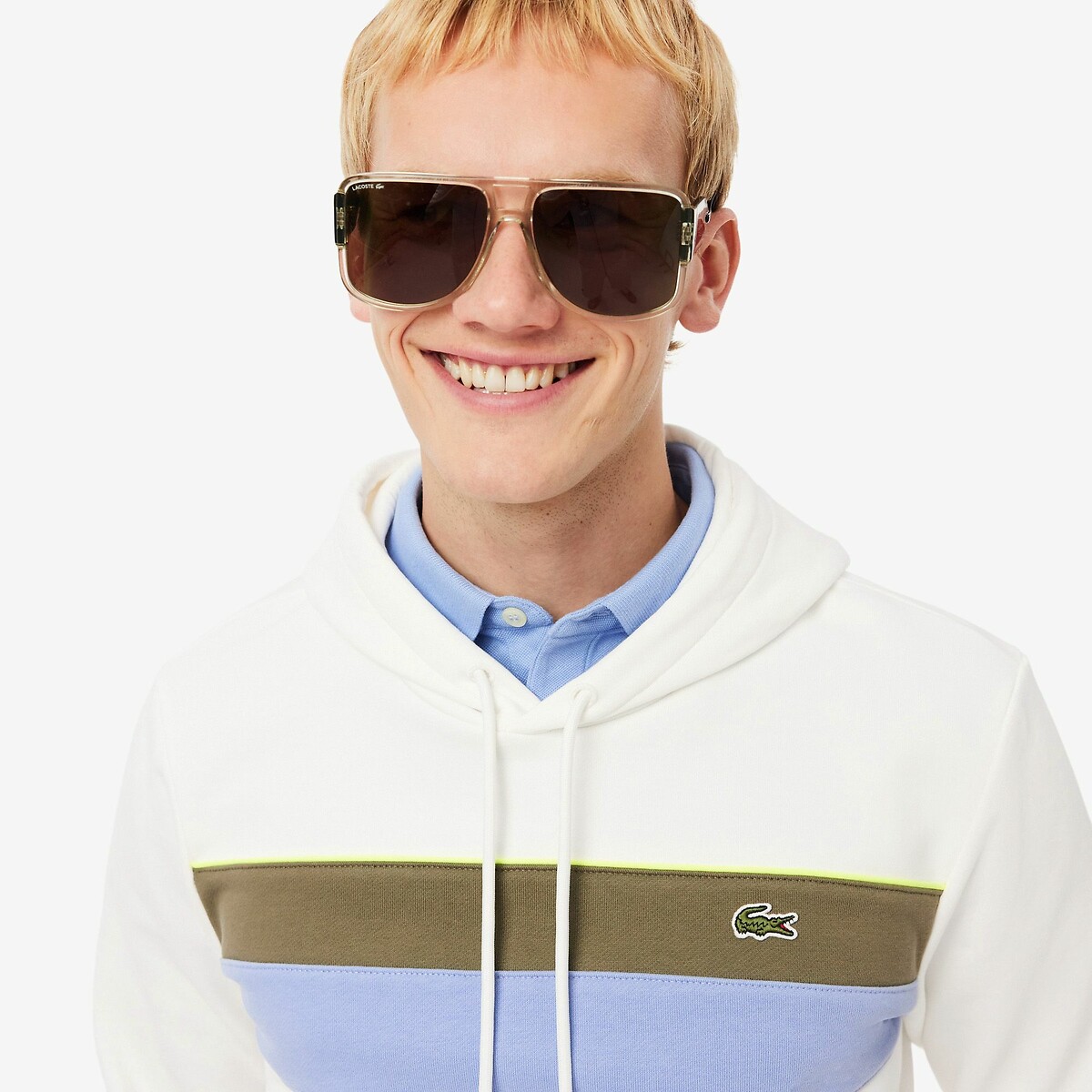 LACOSTE<br>Moletom com capuz e blocos de cor