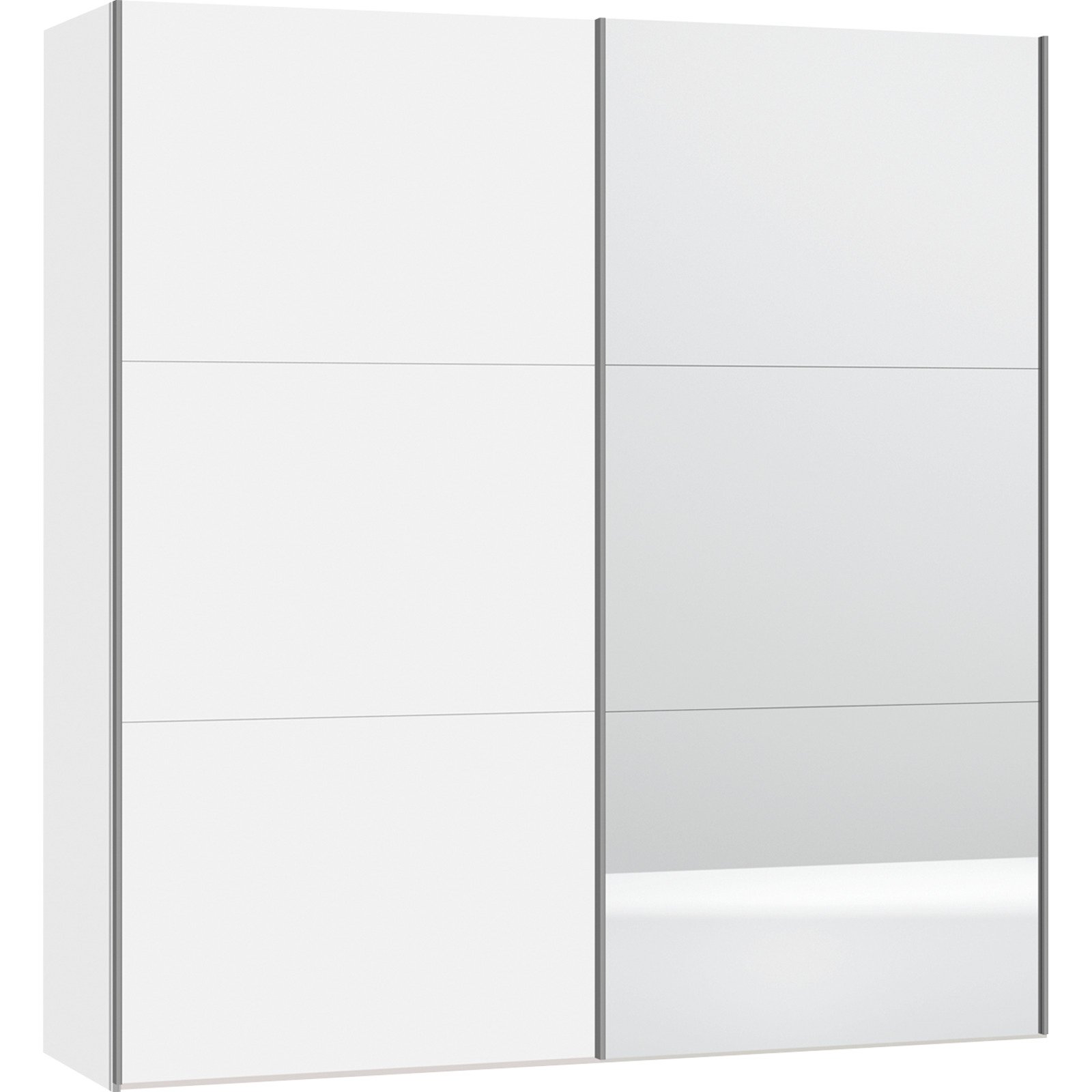 Schwebetürenschrank Schweizer 102 weiss, mit Spiegel 304 cm